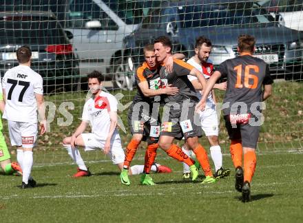 Fussball Kaerntner Liga. Maria Saal  gegen WAC Amateure. Torjubel Raimund Valtiner, Alexander Hofer, Florian Manfred Schatz (WAC). Klagenfurt, am 1.4.2017.
Foto: Kuess
---
pressefotos, pressefotografie, kuess, qs, qspictures, sport, bild, bilder, bilddatenbank