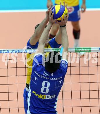 AVL. DenizBank AG Volley League Men. Finale. SK Posojilnica Aich/Dob gegen Hypo Tirol VT.  Uros Pavlovic,  (Aich Dob), Alexander Tusch  (Tirol). Bleiburg, am 6.4.2017.
Foto: Kuess
---
pressefotos, pressefotografie, kuess, qs, qspictures, sport, bild, bilder, bilddatenbank