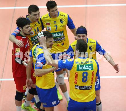 AVL. DenizBank AG Volley League Men. Finale. SK Posojilnica Aich/Dob gegen Hypo Tirol VT. Jubel  (Aich Dob). Bleiburg, am 6.4.2017.
Foto: Kuess
---
pressefotos, pressefotografie, kuess, qs, qspictures, sport, bild, bilder, bilddatenbank