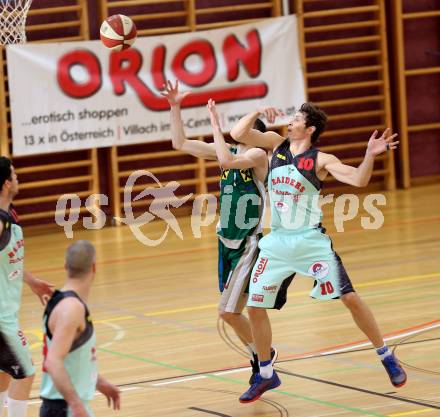 Basketball 2. Bundesliga. Play off. Viertelfinale. VF1. Raiders Villach gegen Dornbirn Lions. Simon Finzgar (Villach), Ander Arruti Portilla (Dornbirn). Villach, am 9.4.2017.
Foto: Kuess
---
pressefotos, pressefotografie, kuess, qs, qspictures, sport, bild, bilder, bilddatenbank