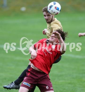 Fussball Kaerntner Liga. Lind gegen Koettmannsdorf. David Obweger,  (Lind), Fabian Janschitz (Koettmannsdorf). Lind, am 15.4.2017.
Foto: Kuess
---
pressefotos, pressefotografie, kuess, qs, qspictures, sport, bild, bilder, bilddatenbank