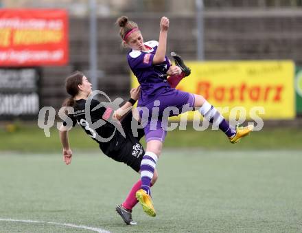 Fussball. Frauen. 2. Liga Ost Sued. Carinthians Spittal gegen FC Feldkirchen/SV Magdalensberg. Laura Elisabeth Santner, (Spittal),  Celine Arthofer  (Feldkirchen/SV Magdalensberg). Spittal, am 16.4.2017.
Foto: Kuess
---
pressefotos, pressefotografie, kuess, qs, qspictures, sport, bild, bilder, bilddatenbank