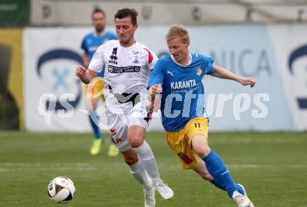 Fussball Kaerntner Liga. SAK gegen Bleiburg. Darjan Aleksic, (SAK),  Rene Partl (Bleiburg). Welzenegg, am 21.4.2017.
Foto: Kuess
---
pressefotos, pressefotografie, kuess, qs, qspictures, sport, bild, bilder, bilddatenbank