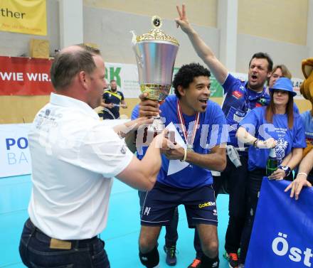 AVL. DenizBank AG Volley League Men. 5. Finalspiel. SK Posojilnica Aich/Dob gegen Hypo Tirol VT. Meisterjubel Douglas Duarte Da Silva  (Tirol). Bleiburg, am 23.4.2017.
Foto: Kuess
---
pressefotos, pressefotografie, kuess, qs, qspictures, sport, bild, bilder, bilddatenbank