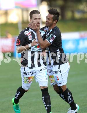 Fussball Bundesliga. RZ Pellets WAC gegen  SV Mattersburg. Torjubel Daniel Offenbacher, Stephan Palla, (WAC). Wolfsberg, am 29.4.2017.
Foto: Kuess

---
pressefotos, pressefotografie, kuess, qs, qspictures, sport, bild, bilder, bilddatenbank