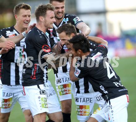 Fussball Bundesliga. RZ Pellets WAC gegen  SV Mattersburg. Torjubel Michael Sollbauer, Daniel Offenbacher, Stephan Palla (WAC). Wolfsberg, am 29.4.2017.
Foto: Kuess

---
pressefotos, pressefotografie, kuess, qs, qspictures, sport, bild, bilder, bilddatenbank