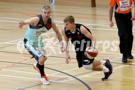 Basketball 2. Bundesliga. Playoff  SF2.  Villach Raiders gegen Mistelbach Mustangs. Ales Primc,  (Villach), Michal Semerad (Mistelbach). Villach, am 29.4.2017.
Foto: Kuess
---
pressefotos, pressefotografie, kuess, qs, qspictures, sport, bild, bilder, bilddatenbank