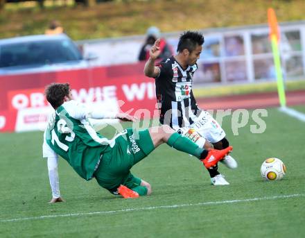 Fussball Bundesliga. RZ Pellets WAC gegen  SV Mattersburg. Stephan Palla,  (WAC), Florian Templ (Mattersburg). Wolfsberg, am 29.4.2017.
Foto: Kuess

---
pressefotos, pressefotografie, kuess, qs, qspictures, sport, bild, bilder, bilddatenbank