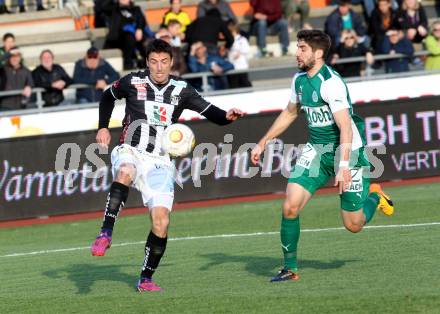 Fussball Bundesliga. RZ Pellets WAC gegen  SV Mattersburg. Joachim Standfest, (WAC), Michael Novak  (Mattersburg). Wolfsberg, am 29.4.2017.
Foto: Kuess

---
pressefotos, pressefotografie, kuess, qs, qspictures, sport, bild, bilder, bilddatenbank