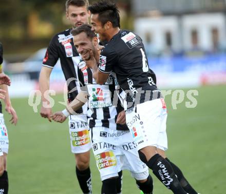 Fussball Bundesliga. RZ Pellets WAC gegen  SV Mattersburg. Torjubel Daniel Offenbacher, Stephan Palla (WAC). Wolfsberg, am 29.4.2017.
Foto: Kuess

---
pressefotos, pressefotografie, kuess, qs, qspictures, sport, bild, bilder, bilddatenbank