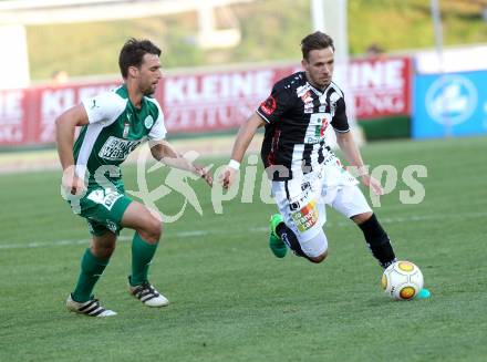 Fussball Bundesliga. RZ Pellets WAC gegen  SV Mattersburg. Daniel Offenbacher,  (WAC), Velasco Farinas Alejandro (Mattersburg). Wolfsberg, am 29.4.2017.
Foto: Kuess

---
pressefotos, pressefotografie, kuess, qs, qspictures, sport, bild, bilder, bilddatenbank