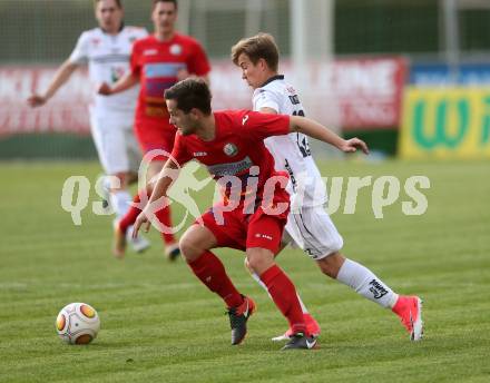 Fussball. Kaerntner Liga. WAC Amateure gegen Lendorf. Benjamin Rosenberger (WAC Amat.),  Marco Moser (Lendorf).  Wolfsberg, 5.5.2017.
Foto: Kuess
---
pressefotos, pressefotografie, kuess, qs, qspictures, sport, bild, bilder, bilddatenbank