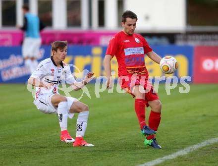 Fussball. Kaerntner Liga. WAC Amateure gegen Lendorf. Benjamin Rosenberger (WAC Amat.), Nico Moser (Lendorf).  Wolfsberg, 5.5.2017.
Foto: Kuess
---
pressefotos, pressefotografie, kuess, qs, qspictures, sport, bild, bilder, bilddatenbank