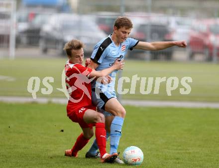 Fussball. Unterliga Ost. KAC 1909 gegen Sirnitz.  Tobias Alexander Schaflechner (KAC), Raphael Schusser (Sirnitz). Klagenfurt, 6.5.2017.
Foto: Kuess
---
pressefotos, pressefotografie, kuess, qs, qspictures, sport, bild, bilder, bilddatenbank