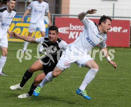 Fussball. Kaerntner Liga. Bleiburg gegen Spittal.  Daniel Horst Ramsauer (Bleiburg),  Arnes Besic  (Spittal). Bleiburg, 13.5.2017.
Foto: Kuess
---
pressefotos, pressefotografie, kuess, qs, qspictures, sport, bild, bilder, bilddatenbank