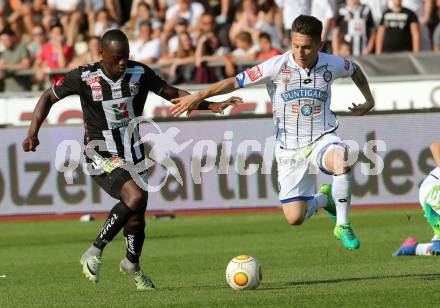 Fussball Bundesliga. RZ Pellets WAC gegen  SK Puntigamer Sturm Graz.  Dever Akeem Orgill,  (WAC), Baris Fahri Atik (Graz). Wolfsberg, am 28.5.2017.
Foto: Kuess

---
pressefotos, pressefotografie, kuess, qs, qspictures, sport, bild, bilder, bilddatenbank