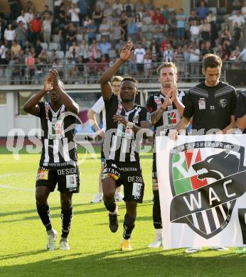 Fussball Bundesliga. RZ Pellets WAC gegen  SK Puntigamer Sturm Graz.  Dever Akeem Orgill, Issiaka Ouedraogo, Michael Sollbauer (WAC). Wolfsberg, am 28.5.2017.
Foto: Kuess

---
pressefotos, pressefotografie, kuess, qs, qspictures, sport, bild, bilder, bilddatenbank