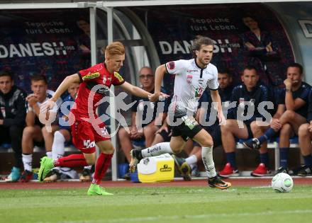 Fussball Tipico Bundesliga. RZ Pellets WAC gegen Cashpoint SCR Altach. Thomas Zuendel,  (WAC), Christian Gebauer (Altach). Wolfsberg, am  6.8.2017.
Foto: Kuess

---
pressefotos, pressefotografie, kuess, qs, qspictures, sport, bild, bilder, bilddatenbank