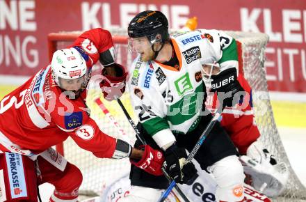 EBEL. Eishockey Bundesliga. KAC gegen Graz 99ers. David Joseph Fischer (KAC), Jonathan Carlsson (Graz). Klagenfurt, am 08.9.2017.
Foto: Kuess

---
pressefotos, pressefotografie, kuess, qs, qspictures, sport, bild, bilder, bilddatenbank