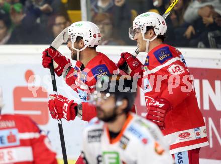 EBEL. Eishockey Bundesliga. KAC gegen Graz 99ers. Torjubel Martin Schumnig, Julian Talbot (KAC). Klagenfurt, am 08.9.2017.
Foto: Kuess

---
pressefotos, pressefotografie, kuess, qs, qspictures, sport, bild, bilder, bilddatenbank