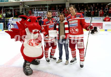 EBEL. Eishockey Bundesliga. KAC gegen 	VSV. Spieler des Abends Thomas Koch, Thomas Hundertpfund (KAC). Klagenfurt, am 29.10.2017.
Foto: Kuess

---
pressefotos, pressefotografie, kuess, qs, qspictures, sport, bild, bilder, bilddatenbank