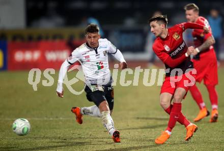 Fussball tipico Bundesliga. RZ Pellets WAC gegen FC Flyeralarm Admira.  Christopher Wernitznig,  (WAC), Marin Jakolis (Admira). Wolfsberg, am 17.2.2018.
Foto: Kuess

---
pressefotos, pressefotografie, kuess, qs, qspictures, sport, bild, bilder, bilddatenbank