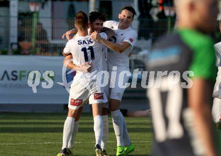 Fussball OEFB Cup. SAK gegen Voelkermarkt. Torjubel Stephan Buergler, Jurinic Andrej, Zdravko Koletnik (SAK). Klagenfurt, am 20.7.2018.
Foto: Kuess
---
pressefotos, pressefotografie, kuess, qs, qspictures, sport, bild, bilder, bilddatenbank