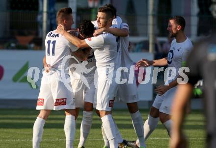 Fussball OEFB Cup. SAK gegen Voelkermarkt. Torjubel Stephan Buergler, Jurinic Andrej, Zdravko Koletnik, Amer Krcic, Darjan Aleksic (SAK). Klagenfurt, am 20.7.2018.
Foto: Kuess
---
pressefotos, pressefotografie, kuess, qs, qspictures, sport, bild, bilder, bilddatenbank