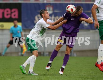 Fussball 2. Liga. SK Austria Klagenfurt gegen SC Austria Lustenau.  Volkan Akyildiz,  (Klagenfurt),  David Immanuel Otter (Lustenau). Klagenfurt, am 27.7.2018.
Foto: Kuess
---
pressefotos, pressefotografie, kuess, qs, qspictures, sport, bild, bilder, bilddatenbank