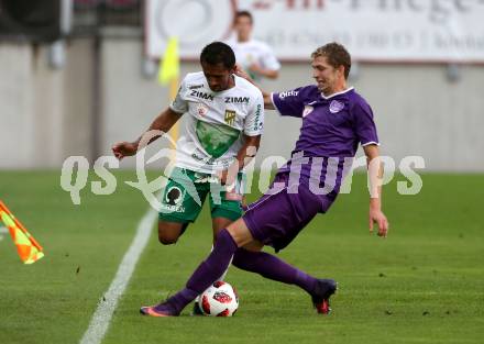 Fussball 2. Liga. SK Austria Klagenfurt gegen SC Austria Lustenau.  Ivan Saravanja,  (Klagenfurt), Ronivaldo Bernardo Sales  (Lustenau). Klagenfurt, am 27.7.2018.
Foto: Kuess
---
pressefotos, pressefotografie, kuess, qs, qspictures, sport, bild, bilder, bilddatenbank