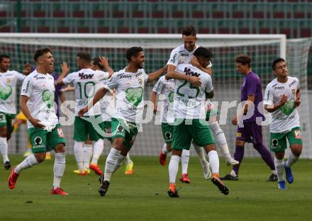 Fussball 2. Liga. SK Austria Klagenfurt gegen SC Austria Lustenau.  Torjubel Marcel Canadi   (Lustenau). Klagenfurt, am 27.7.2018.
Foto: Kuess
---
pressefotos, pressefotografie, kuess, qs, qspictures, sport, bild, bilder, bilddatenbank