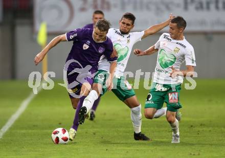 Fussball 2. Liga. SK Austria Klagenfurt gegen SC Austria Lustenau.  Benedikt Pichler, (Klagenfurt),  William Rodrigues de Freitas (Lustenau). Klagenfurt, am 27.7.2018.
Foto: Kuess
---
pressefotos, pressefotografie, kuess, qs, qspictures, sport, bild, bilder, bilddatenbank