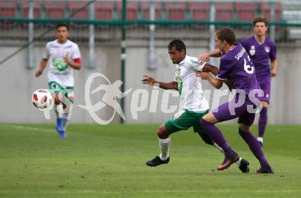 Fussball 2. Liga. SK Austria Klagenfurt gegen SC Austria Lustenau.  Ivan Saravanja, (Klagenfurt),  Ronivaldo Bernardo Sales  (Lustenau). Klagenfurt, am 27.7.2018.
Foto: Kuess
---
pressefotos, pressefotografie, kuess, qs, qspictures, sport, bild, bilder, bilddatenbank