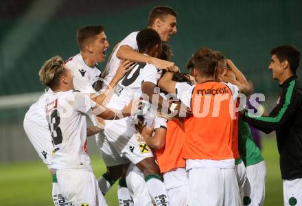 Fussball. 2. Liga. SK Austria Klagenfurt gegen FC Wacker Innsbruck II. Torjubel  (Innsbruck). Klagenfurt, 17.8.2018.
Foto: Kuess
---
pressefotos, pressefotografie, kuess, qs, qspictures, sport, bild, bilder, bilddatenbank