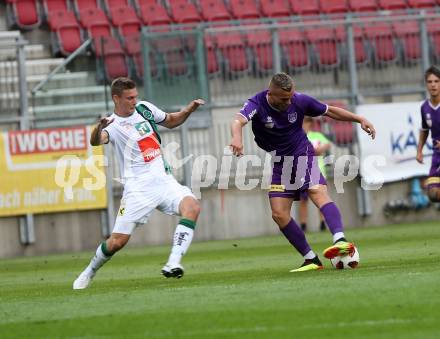 Fussball. 2. Liga. SK Austria Klagenfurt gegen FC Wacker Innsbruck II. Volkan Akyildiz (Austria Klagenfurt), Manuel Maranda (Innsbruck). Klagenfurt, 17.8.2018.
Foto: Kuess
---
pressefotos, pressefotografie, kuess, qs, qspictures, sport, bild, bilder, bilddatenbank