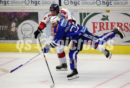 EBEL. Eishockey Bundesliga. EC VSV gegen KHL Medvescak Zagreb. Jerry Pollastrone,  (VSV), Adam Deutsch (Zagreb). Villach, am 1.9.2018.
Foto: Kuess 


---
pressefotos, pressefotografie, kuess, qs, qspictures, sport, bild, bilder, bilddatenbank