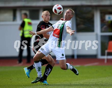 Fussball tipico Bundesliga. RZ Pellets WAC gegen FC Wacker Innsbruck.  Sven Sprangler,  (WAC), Martin Harrer (Innsbruck). Wolfsberg, am 16.9.2018.
Foto: Kuess

---
pressefotos, pressefotografie, kuess, qs, qspictures, sport, bild, bilder, bilddatenbank