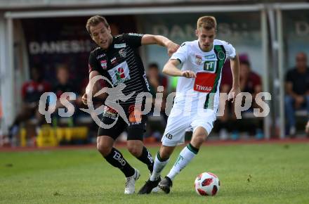 Fussball tipico Bundesliga. RZ Pellets WAC gegen FC Wacker Innsbruck.  Mario Leitgeb, (WAC), Patrik Eler  (Innsbruck). Wolfsberg, am 16.9.2018.
Foto: Kuess

---
pressefotos, pressefotografie, kuess, qs, qspictures, sport, bild, bilder, bilddatenbank