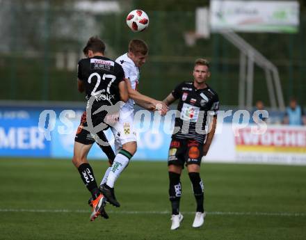 Fussball tipico Bundesliga. RZ Pellets WAC gegen FC Wacker Innsbruck.  Michael Novak, Michael Sollbauer,  (WAC), Patrik Eler (Innsbruck). Wolfsberg, am 16.9.2018.
Foto: Kuess

---
pressefotos, pressefotografie, kuess, qs, qspictures, sport, bild, bilder, bilddatenbank