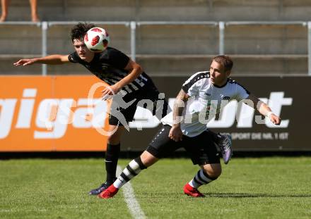 Fussball Unterliga Ost. ASK gegen Kraig. Andreas Bernhard Schritliser,   (ASK), Michael Spielberger, (Kraig). Klagenfurt, am 9.9.2018.
Foto: Kuess
---
pressefotos, pressefotografie, kuess, qs, qspictures, sport, bild, bilder, bilddatenbank