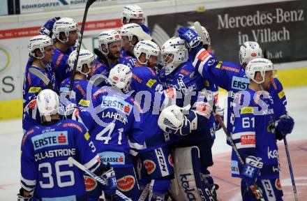 EBEL. Eishockey Bundesliga. EC VSV gegen KHL Medvescak Zagreb. Jubel VSV. Villach, am 1.9.2018.
Foto: Kuess 


---
pressefotos, pressefotografie, kuess, qs, qspictures, sport, bild, bilder, bilddatenbank