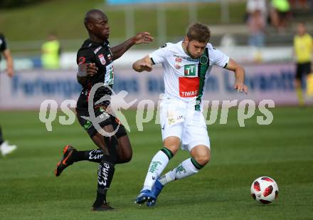 Fussball tipico Bundesliga. RZ Pellets WAC gegen FC Wacker Innsbruck.  Dever Akeem Orgill, (WAC), Dominik Baumgartner  (Innsbruck). Wolfsberg, am 16.9.2018.
Foto: Kuess

---
pressefotos, pressefotografie, kuess, qs, qspictures, sport, bild, bilder, bilddatenbank