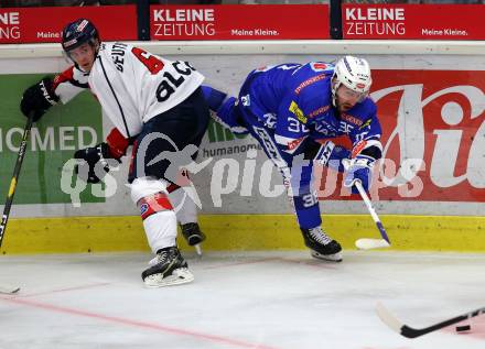 EBEL. Eishockey Bundesliga. EC VSV gegen KHL Medvescak Zagreb. Jerry Pollastrone, (VSV),  Adam Deutsch (Zagreb). Villach, am 1.9.2018.
Foto: Kuess 


---
pressefotos, pressefotografie, kuess, qs, qspictures, sport, bild, bilder, bilddatenbank