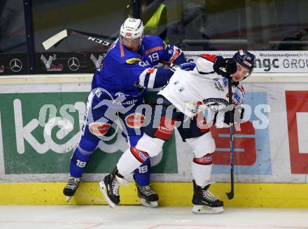 EBEL. Eishockey Bundesliga. EC VSV gegen KHL Medvescak Zagreb. Stefan Bacher,  (VSV), Mario Puskarich (Zagreb). Villach, am 1.9.2018.
Foto: Kuess 


---
pressefotos, pressefotografie, kuess, qs, qspictures, sport, bild, bilder, bilddatenbank