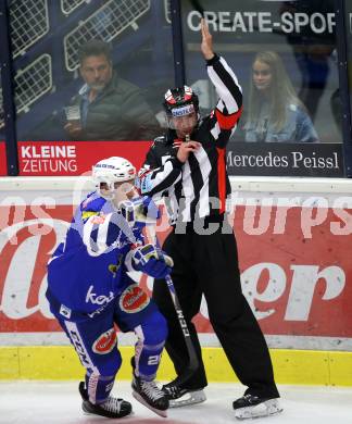 EBEL. Eishockey Bundesliga. EC VSV gegen KHL Medvescak Zagreb. Schiedsrichter Patrick Gruber. Villach, am 1.9.2018.
Foto: Kuess 


---
pressefotos, pressefotografie, kuess, qs, qspictures, sport, bild, bilder, bilddatenbank