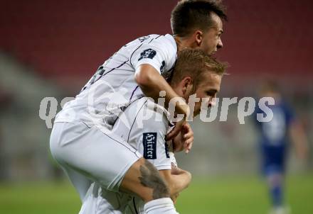 Fussball 2. Liga. SK Austria Klagenfurt gegen SC Wiener Neustadt. Torjubel Florian Jaritz, Daniel Steinwender (Austria Klagenfurt). Klagenfurt, am 23.9.2018.
Foto: Kuess
---
pressefotos, pressefotografie, kuess, qs, qspictures, sport, bild, bilder, bilddatenbank