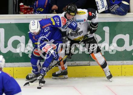 EBEL. Eishockey Bundesliga. EC VSV gegen DEC Dornbirn Bulldogs. Benjamin Lanzinger,  (VSV), Radek Cip (Dornbirn). Villach, am 23.9.2018.
Foto: Kuess 


---
pressefotos, pressefotografie, kuess, qs, qspictures, sport, bild, bilder, bilddatenbank