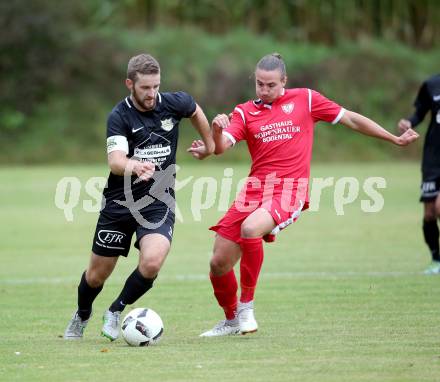 Fussball Kaerntner Liga. ASKOE Koettmannsdorf gegen Atus Ferlach. Fabian Janschitz (Koettmannsdorf), Thomas Ogris (Ferlach). Koettmannsdorf, am 22.9.2018.
Foto: Kuess
---
pressefotos, pressefotografie, kuess, qs, qspictures, sport, bild, bilder, bilddatenbank