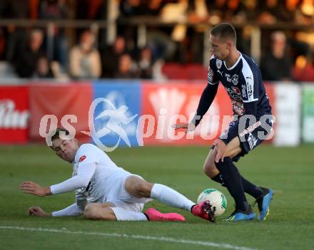 Fussball OEFB Cup. SAK gegen FAC Wien.  Alessandro Oraze,  (SAK),  Alex Sobczyk (FAC). Klagenfurt, am 24.9.2018.
Foto: Kuess
---
pressefotos, pressefotografie, kuess, qs, qspictures, sport, bild, bilder, bilddatenbank