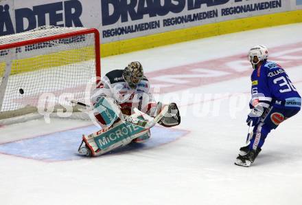 EBEL. Eishockey Bundesliga. EC VSV gegen HCB Suedtirol Alperia. Jerry Pollastrone,  (VSV), Leland Irving (Bozen). Villach, am 28.9.2018.
Foto: Kuess 


---
pressefotos, pressefotografie, kuess, qs, qspictures, sport, bild, bilder, bilddatenbank